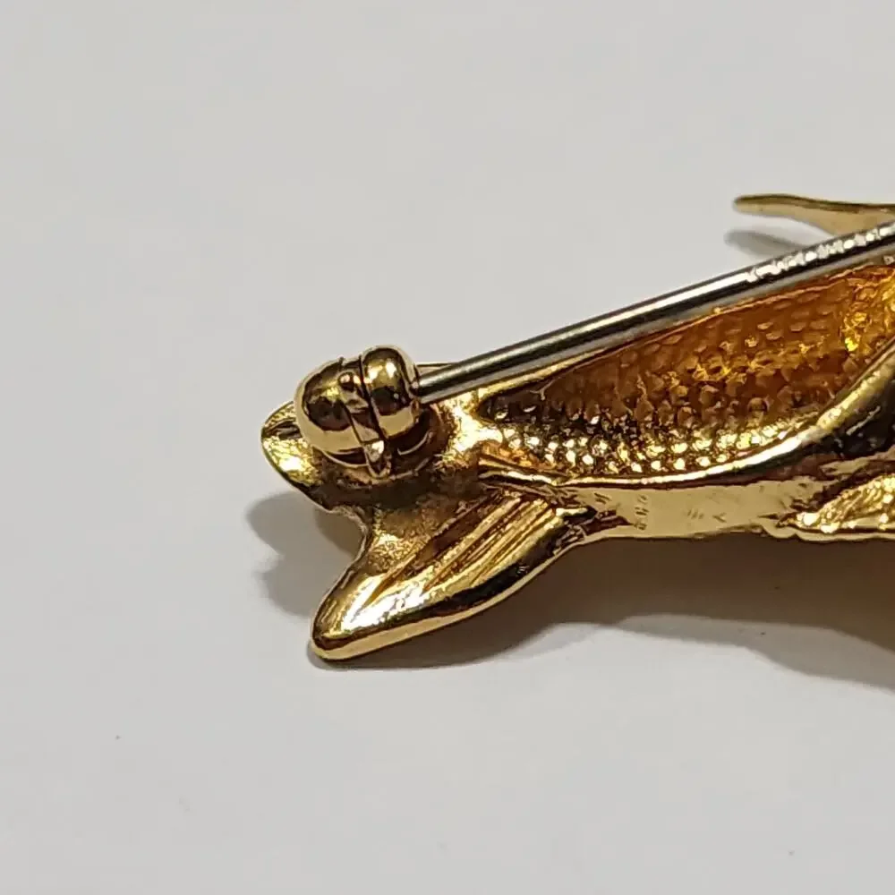 Hummingbird In Flight Blue Rhinestone Eye Brooch Gold Tone Krementz Vintage
